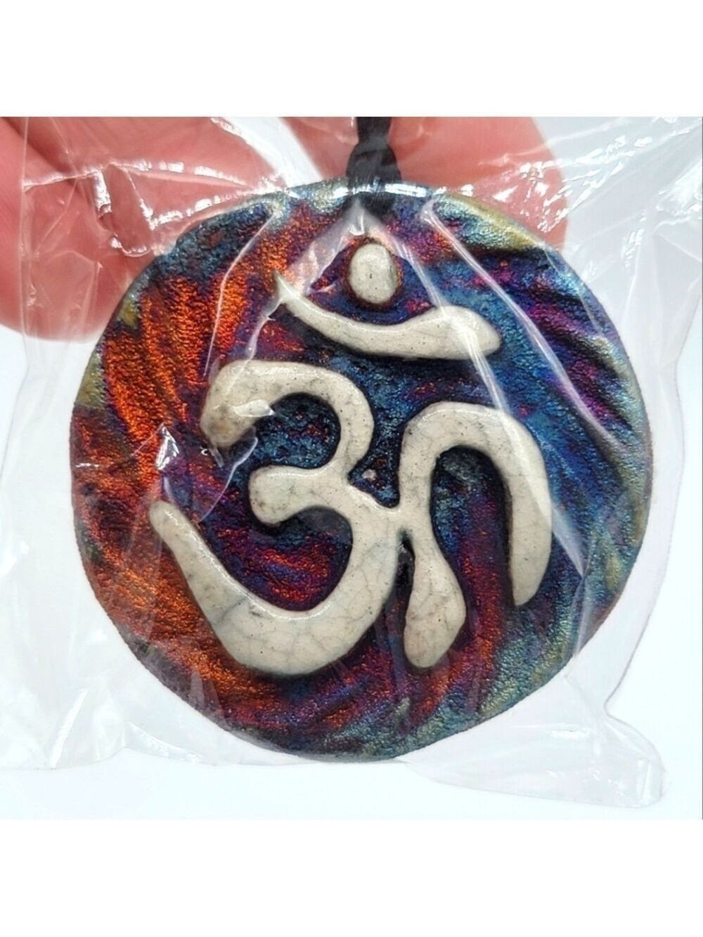 Raku Necklace Medallion On Cord NEW #2031